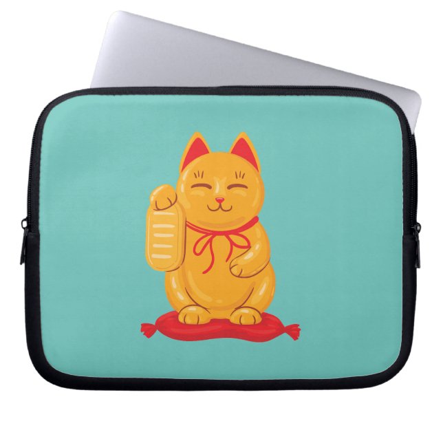 Japanska Maneki Neko Guld Cat, förmögenhetssymbol Laptop Fodral (Framsidan)