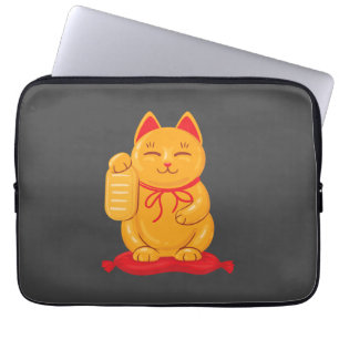 Japanska Maneki Neko Guld Cat, förmögenhetssymbol Laptop Fodral