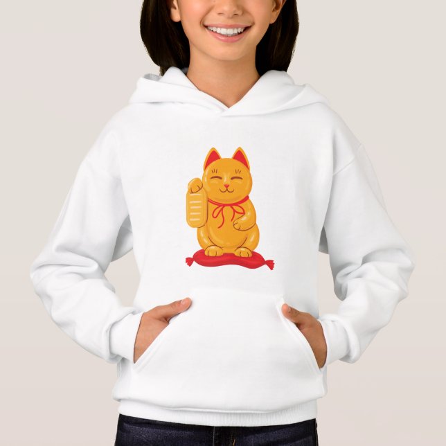 Japanska Maneki Neko Guld Cat, förmögenhetssymbol T Shirt (Framsida)