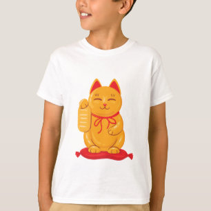 Japanska Maneki Neko Guld Cat, förmögenhetssymbol T Shirt
