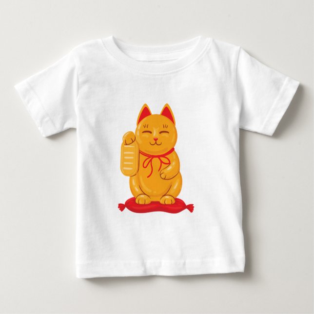 Japanska Maneki Neko Guld Cat, förmögenhetssymbol T Shirt (Framsida)