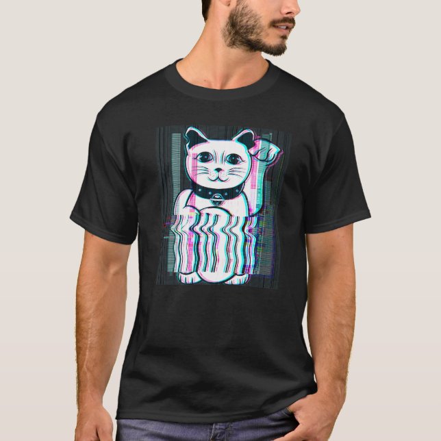 Japanska Maneki Neko Lucky Cat Vaporwave Japan Aes T Shirt (Framsida)