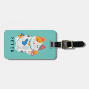 Japanska Maneki Neko White Cat, lycka till Bagagebricka