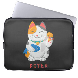 Japanska Maneki Neko White Cat, lycka till Laptop Fodral