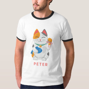 Japanska Maneki Neko White Cat, lycka till T Shirt