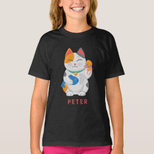 Japanska Maneki Neko White Cat, lycka till T Shirt