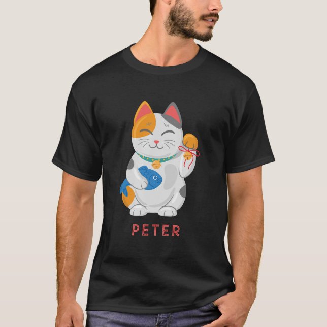 Japanska Maneki Neko White Cat, lycka till T Shirt (Framsida)