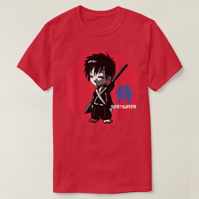 Japanska Manga Anime Samurai Warrior Boy Red Sol  T Shirt (Design framsida)