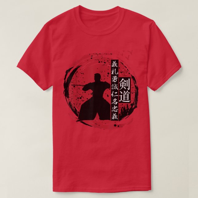 Japanska martialteckningar Kendo Samurai Silhoutte T Shirt (Design framsida)