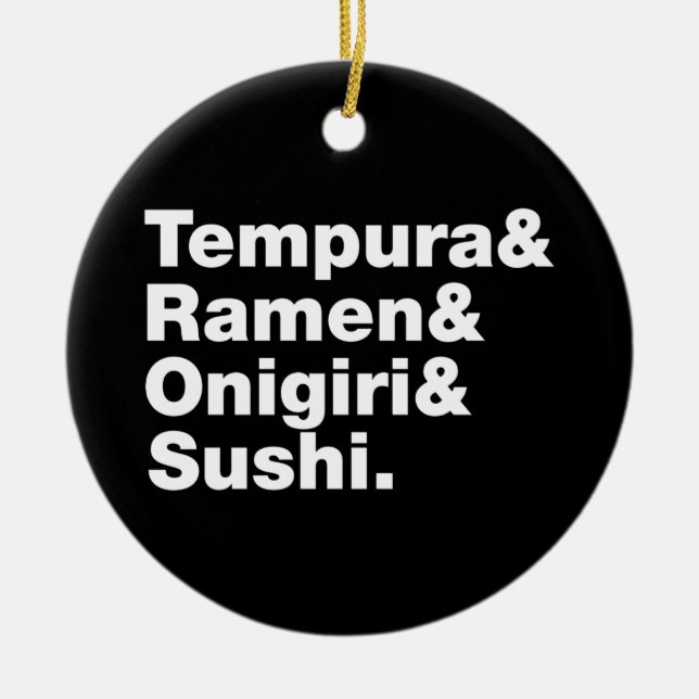 Japanska Mat Tempura & Ramen & Onigiri & Sushi. Julgransprydnad Keramik (Framsidan)