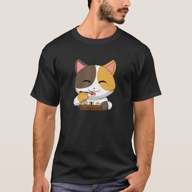 Japanska maträtter Sushi Suhsi Cat Pets Ca T Shirt (Framsida)