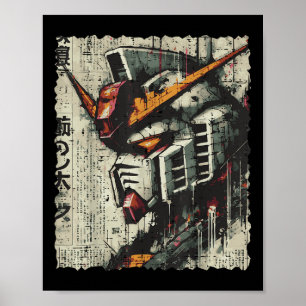 Japanska Mecha Robot Head Vintage Anime Art Manar Poster