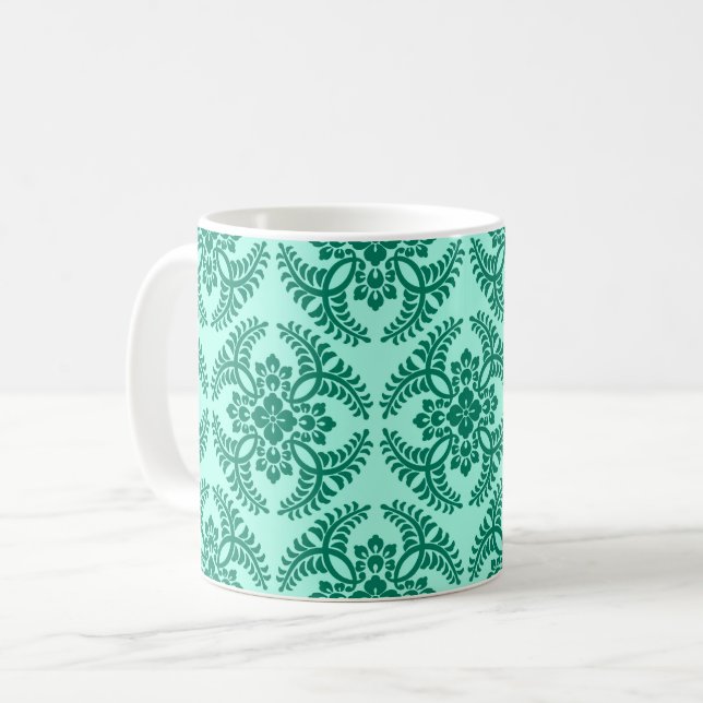 Japanska Medallion Mönster, Aqua och Turquise Kaffemugg (Framsida vänster)