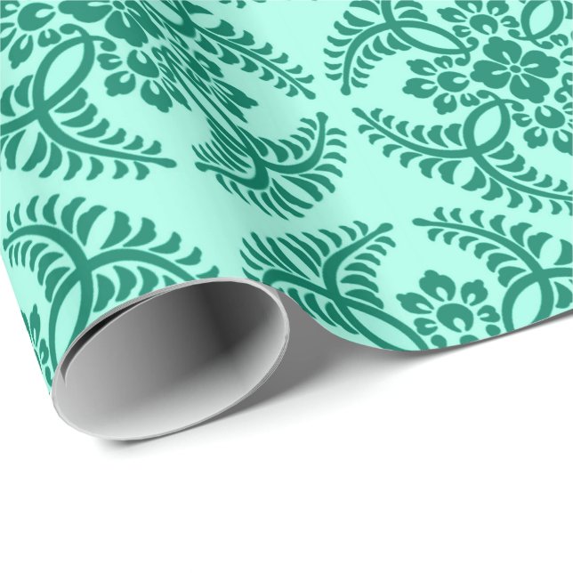 Japanska Medallion Mönster, Aqua och Turquise Presentpapper (Rullad Hörn)