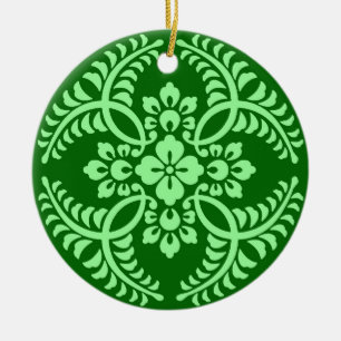 Japanska Medallion Mönster, Mörk Jade Grönt Julgransprydnad Keramik
