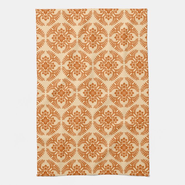 Japanska Medallion Mönster, Pastel Orange Kökshandduk (Vertikal)