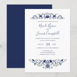 japanska | Modern Koi Fish Crested ibis Lotus Blue Inbjudningar