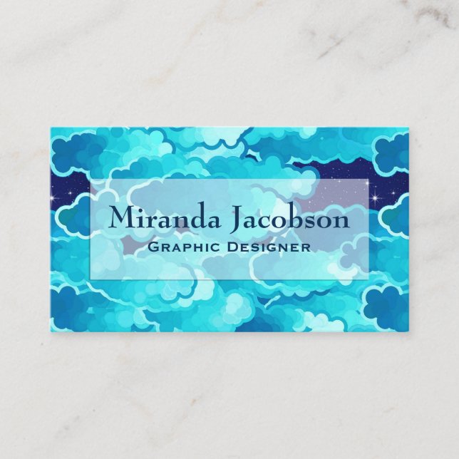Japanska moln, aftonhimmel, turkos och indigoblått visitkort (Framsida)