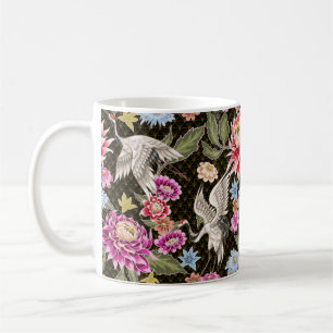 Japanska mönster med blommor och vita kranar kaffemugg