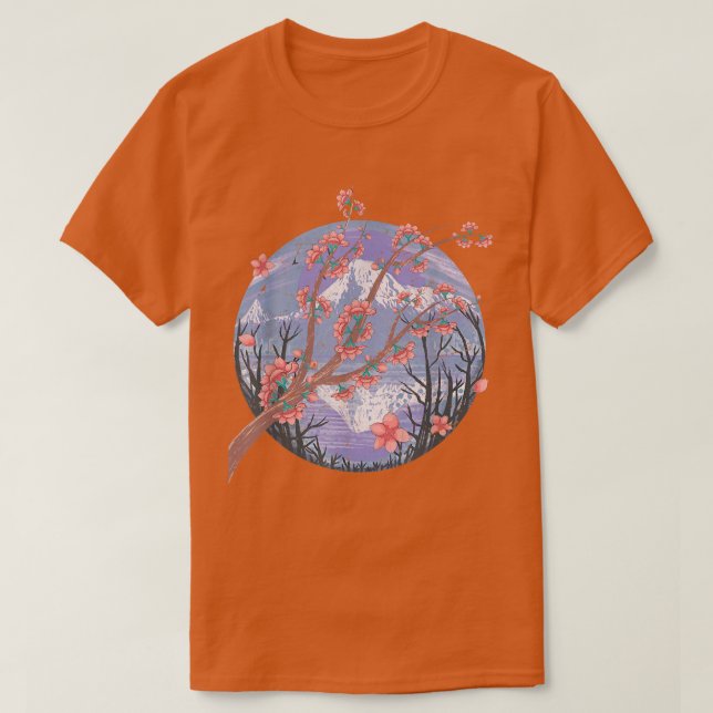 Japanska Mountain Sakura Rosa Flower Blommigt Cher T Shirt (Design framsida)
