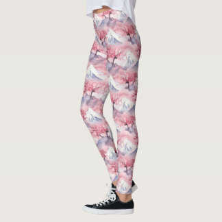 Japanska Mt Fuji Körsbärsblomster Mönster Leggings
