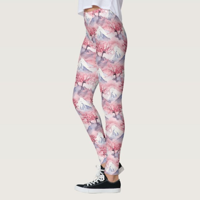 Japanska Mt Fuji Körsbärsblomster Mönster Leggings (Vänster)