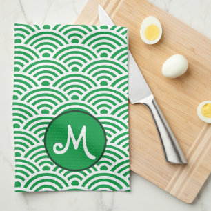 Japanska Nami vinkar mönster och monogramen Kökshandduk