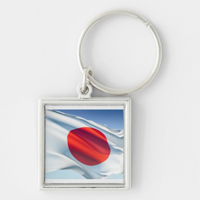 Japanska nationella Flagga Fyrkantig Silverfärgad Nyckelring (Framsidan)