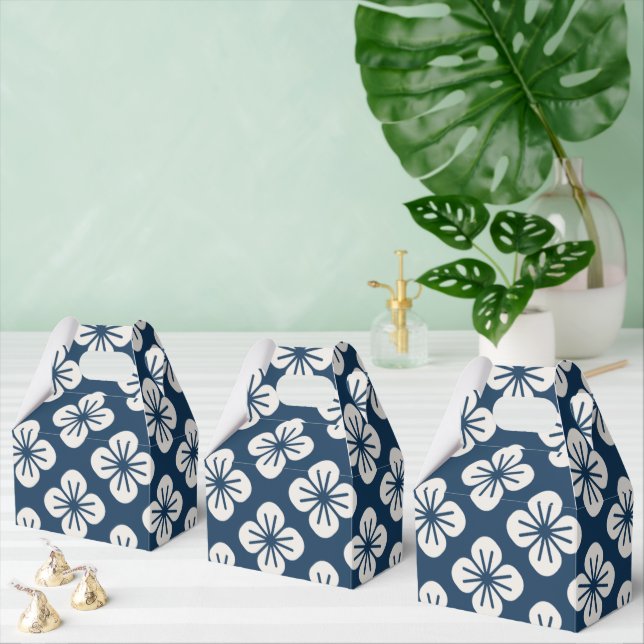 Japanska Navy Blue Elfenbensblommig Geometrisk Mön Presentaskar (Multipel)
