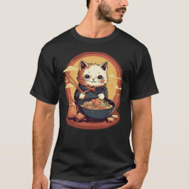 Japanska Neko Kattunge Eating Ramen T Shirt