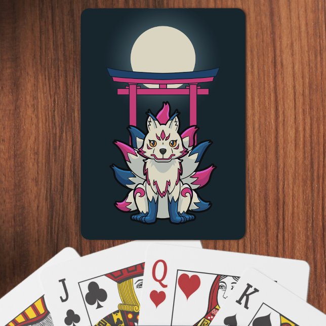 Japanska Nine-Tail Fox- Kyubi Kitsune Casinokort (Nine-Tailed Fox Playing Cards- Table View)