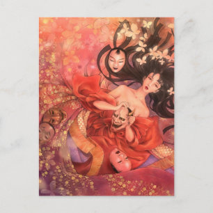 Japanska Noh Mask Fantasy Art Postcard Vykort