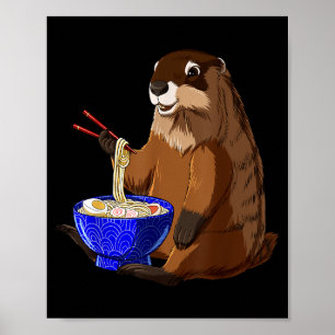 Japanska nudlar Kawaii Ramen-skål Rolig Murmeldjur Poster