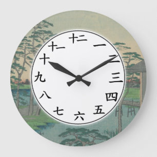 Japanska Numbers Clock Blue Grönt Forest Träd Stor Klocka