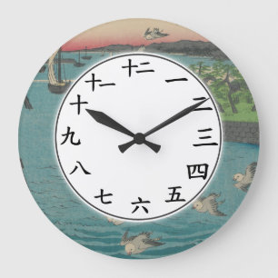 Japanska Numbers Clock Sea Bird Sunset Stor Klocka