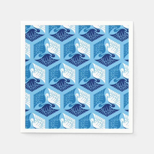 Japanska öar, marinerade, vita och ljusblå pappersservett (Framsidan)