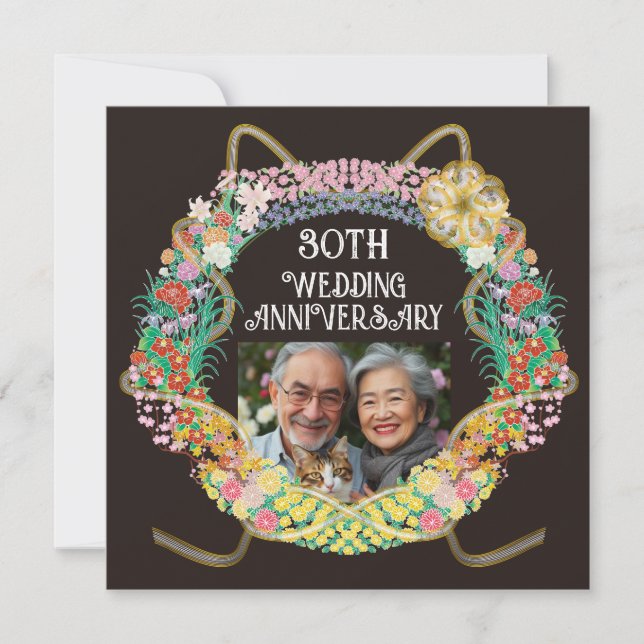 Japanska och asiatiska blommor ring med Mizuhiki Tack Kort (Framsida)