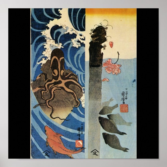 Japanska Octopus och Fisk c. 1800-talet (Japan) Poster (Framsidan)