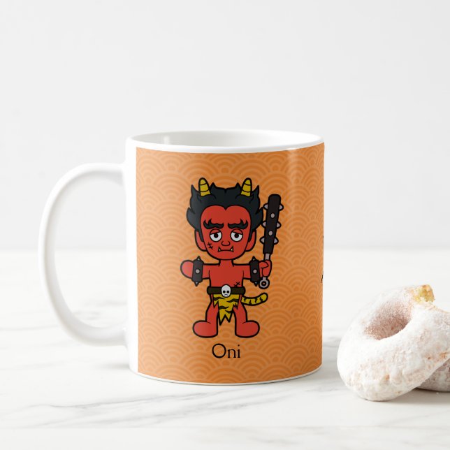 Japanska, Oni: Tecknad Yokai Kaffemugg (Med munk)