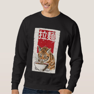 Japanska Orange Katt Ramen Nudlar Ukiyo-e Konst Mä Lång Ärmad Tröja