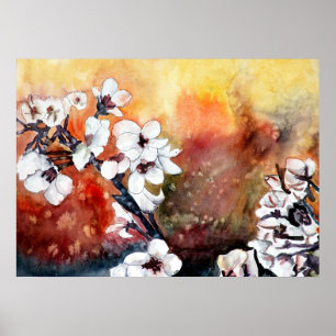 Japanska orientaliska körsbärsröda blommarblomm poster