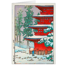 Japanska Pagoda i Snö Hälsningskort