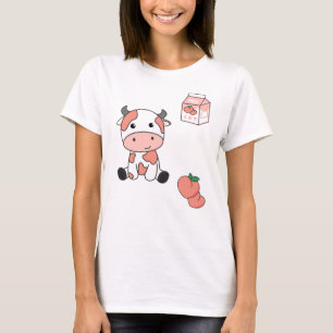 Japanska persikor av arten Cow Peach Mjölk Kawaii T Shirt