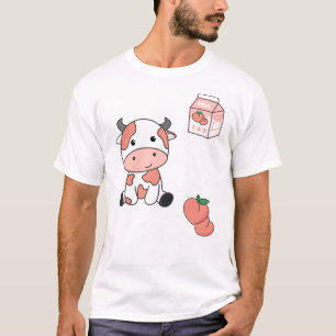Japanska persikor av arten Cow Peach Mjölk Kawaii T Shirt