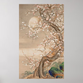 Japanska plommon-Blommar i Moonlight Poster