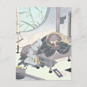 Japanska Raccon Hund Tanuki Ukiyo-e av Yoshitoshi Vykort