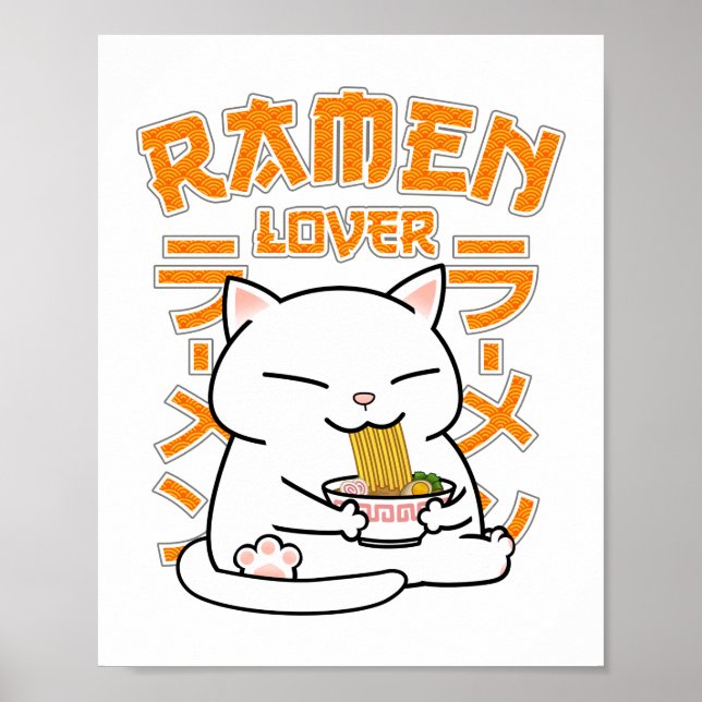 Japanska Ramen Cat Ramen Älskare Poster (Framsidan)