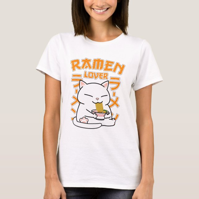 Japanska Ramen Cat Ramen Älskare T Shirt (Framsida)