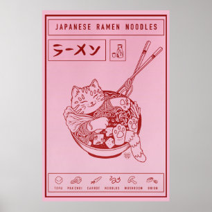 Japanska Ramen Noodles Cat Poster