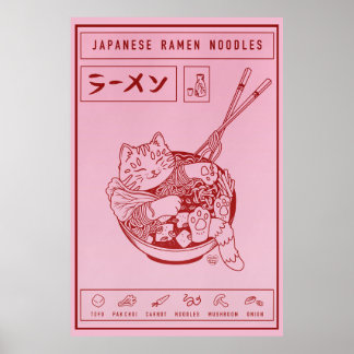 Japanska Ramen Noodles Cat Poster